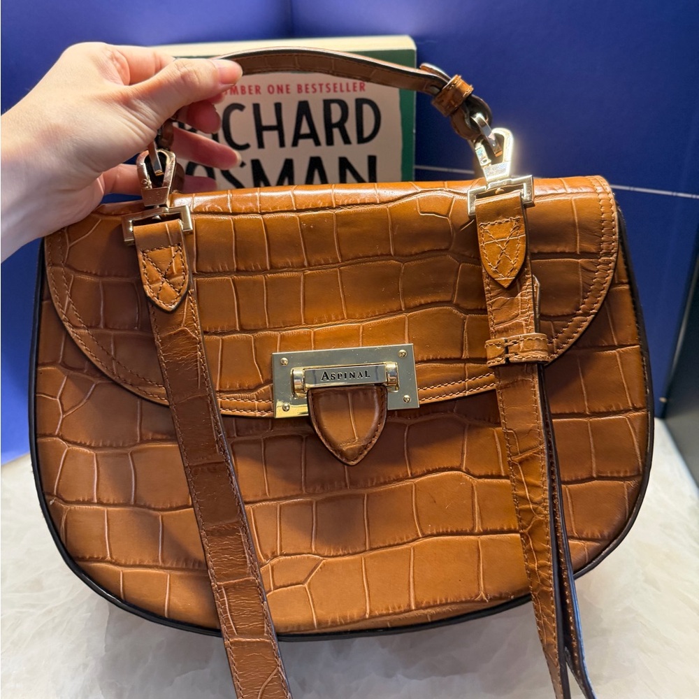 Aspinal of London Croc-Embossed Leather Top-Handle Bag